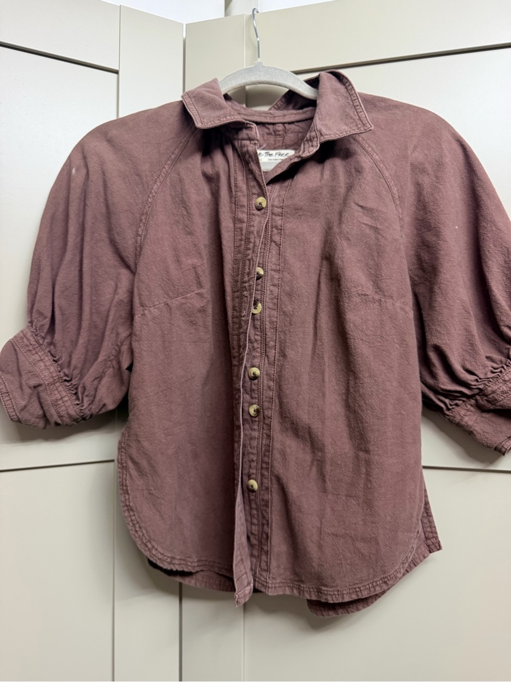 We The Free Washed Mauve Button-Front Short Sleeve Shirt - Picture 3 of 5